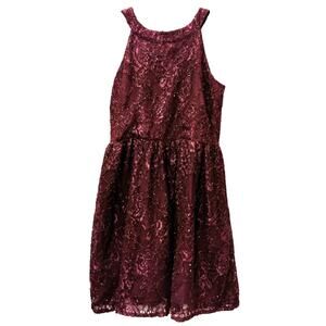 THE CHILDREN'S PLACE Girl's Maroon High-Neck Lace Dress Sz 8